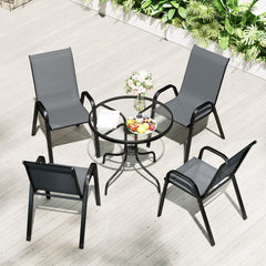 Outsunny Five-Piece Steel Patio Set, with Glass-Top Table - Dark Grey