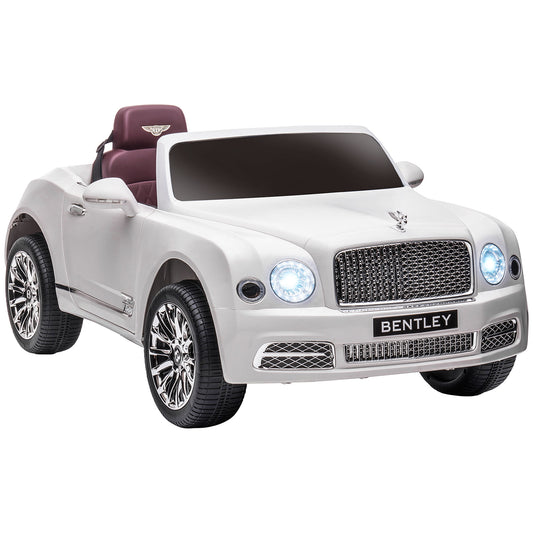 سيارة كهربائية للأطفال مرخصة من HOMCOM Bentley Mulsanne، مع جهاز تحكم عن بعد، وأضواء LED، وموسيقى - بيضاء