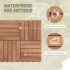 Outsunny 27 Pcs Solid Wood Interlocking Decking Tiles For Patio, Balcony, Roof Terrace, Hot Tub, Brown, (30 x 30 cm Per Piece)