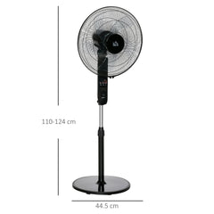 HOMCOM 18" Pedestal Fan, Oscillating Standing Fan with Remote Control, Floor Fan with Adjustable Height, 3 Speed, 7.5-Hour Timer, Black