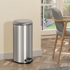 HOMCOM Foot Pedal Bin Stainless Steel Metal Waste Rubbish Lid Kitchen Garbage 30L Silver