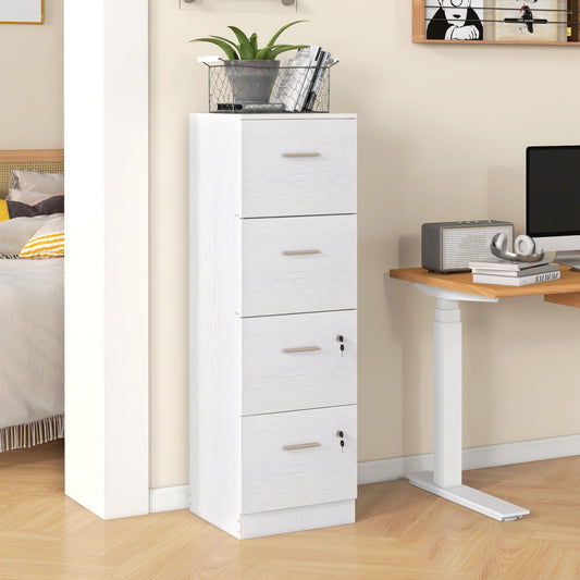 HOMCOM Four-Drawer Lockable Filing Cabinet - White Wood Effect