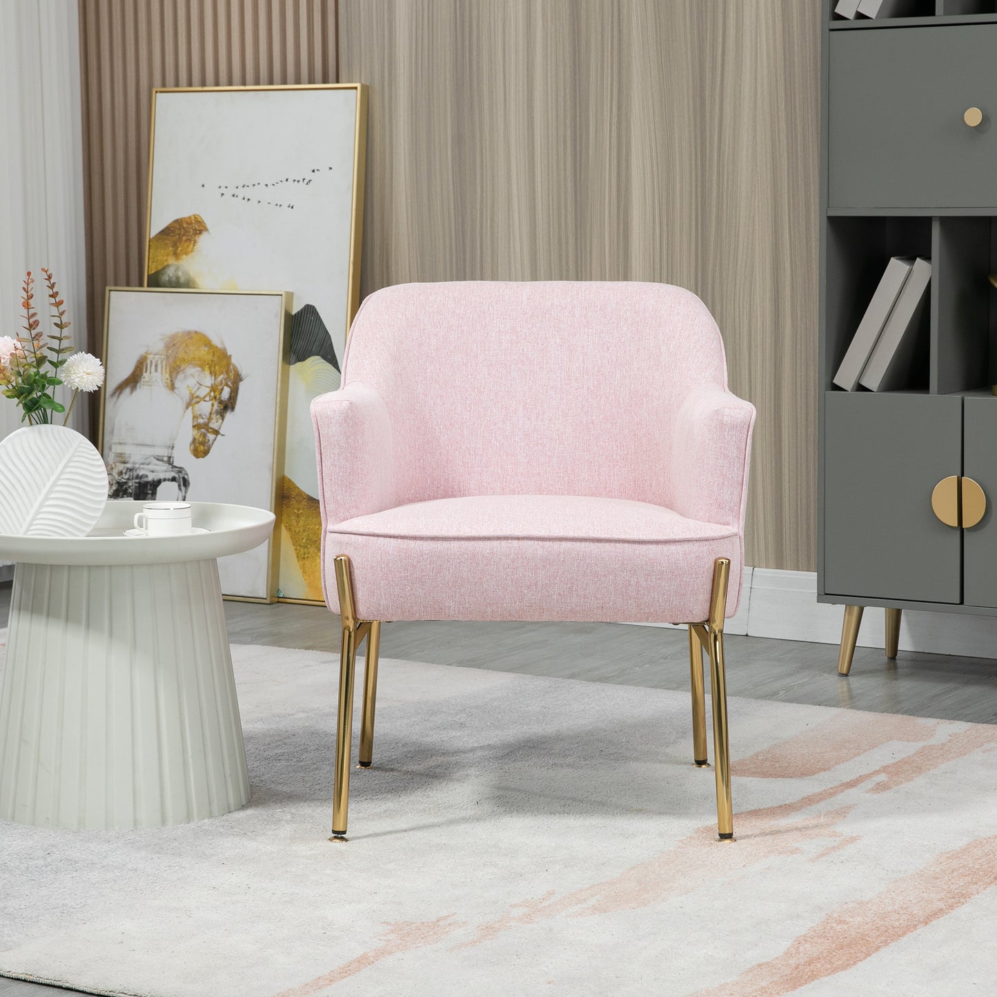 HOMCOM Accent Chair, Living Room Armchair, Vanity Chair with Gold Plating Metal Legs and Soft Padded Seat for Bedroom and Caf√É¬©, Set of 2, Pink
