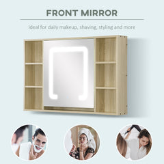 kleankin LED Bathroom Mirror Cabinet, Wall Mounted Dimmable Brightness Medicine Cabinet with Adjustable Shelf and Mirrored Door, Memory Function, USB Charge, Natural