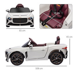 HOMCOM Bentley Bacalar Licensed 12V Kids Electric Car, with Remote Control, White