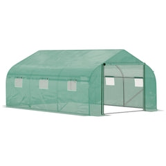 Outsunny Walk-in Polytunnel Garden Greenhouse, Outdoor Mesh Door Greenhouse with PE Cover and 6 Windows, 4.5 x 3 x 2m, Green