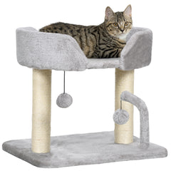 PawHut 42cm Indoor Cat Tree, with Toy Balls, Sisal Scratching Post - Light Grey