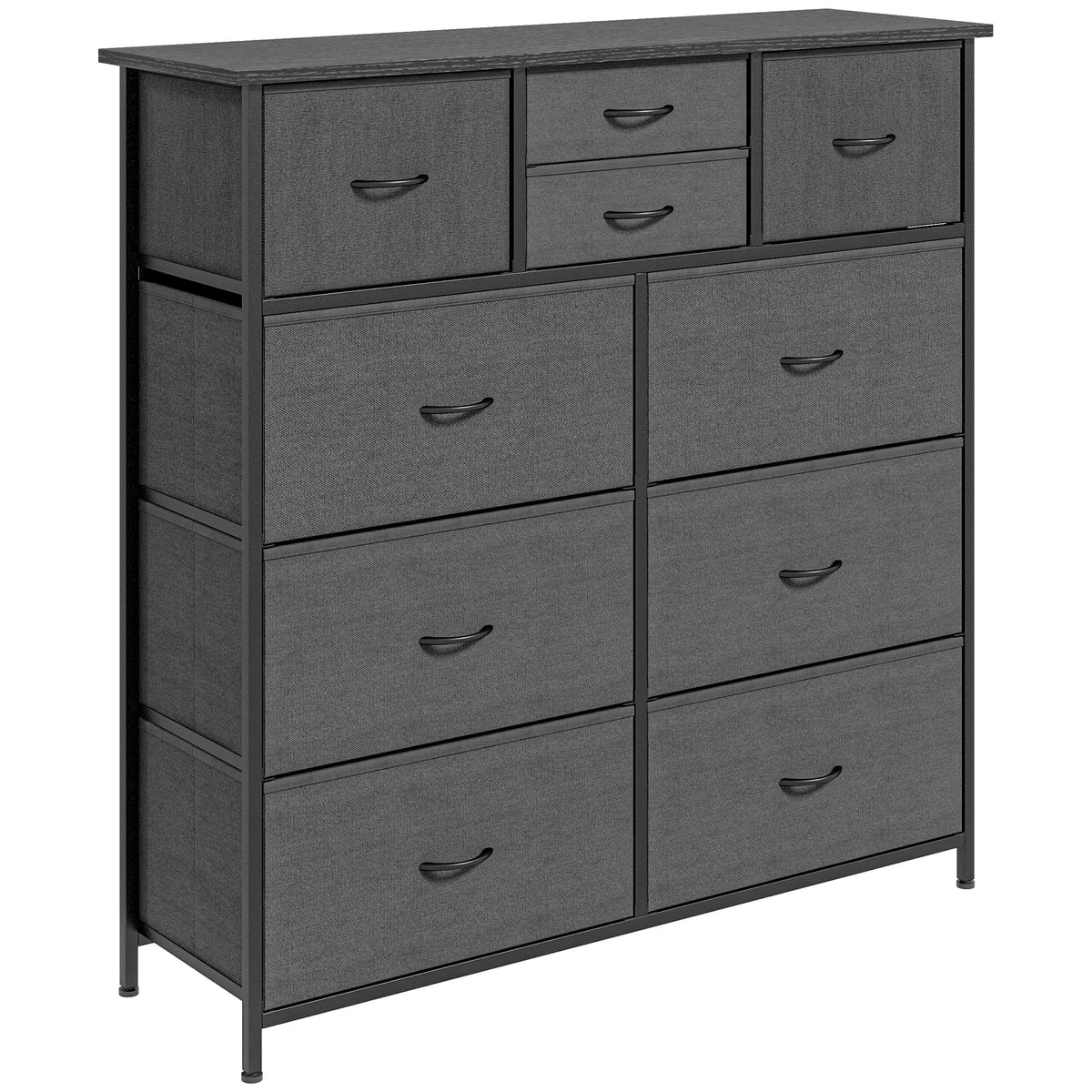 HOMCOM Bedroom Chest of Drawers, 10 Drawer Dresser with Foldable Fabric Drawers and Steel Frame, Black