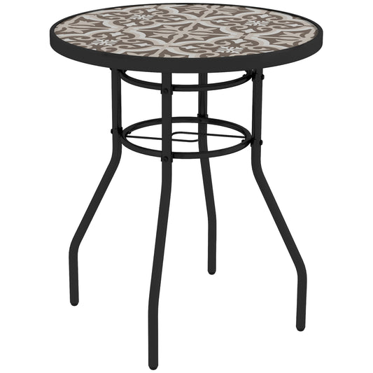 Outsunny â60 Garden Table, with Glass Printed Tabletop - Brown