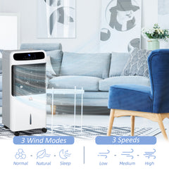 HOMCOM Mobile Air Cooler, 12L Tank Evaporative Ice Cooling Fan Water Conditioner Humidifier Unit with 3 Modes, 3 Speed, Remote, Timer, Oscillating for Home Bedroom