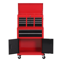 HOMCOM Tool Chest, Metal Tool Cabinet on Wheels with 6 Drawers, Pegboard, Top Chest and Roller Cabinet Combo, 61.6 x 33 x 108cm, Red and Black