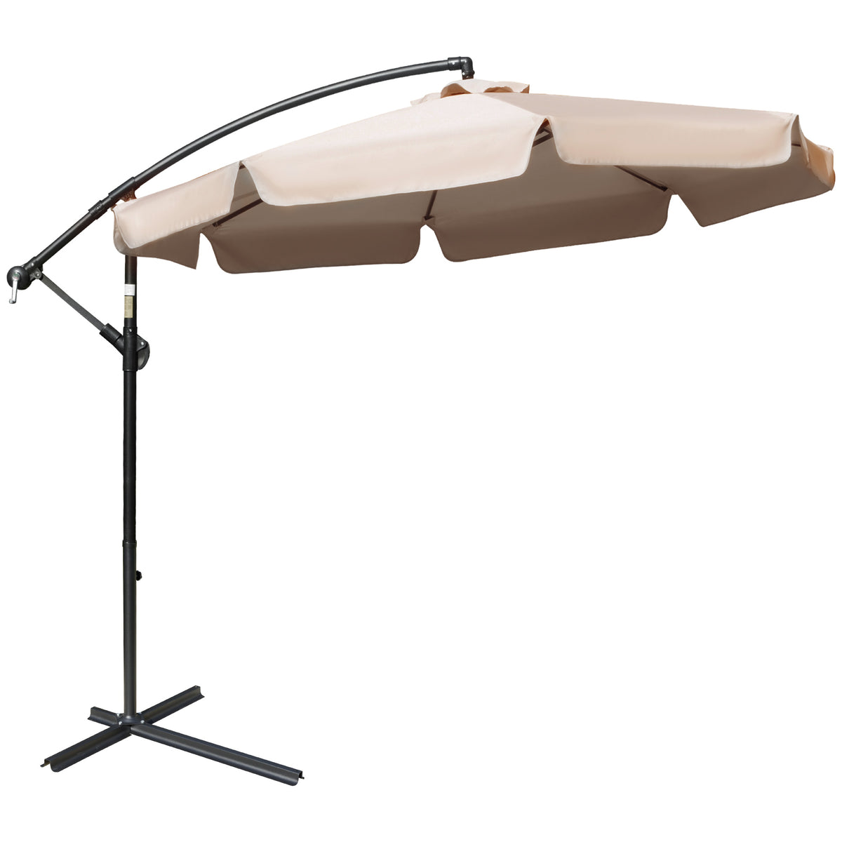 Outsunny 2.7m Cantilever Parasol Banana Sun Umbrella with Crank Handle and Cross Base for Outdoor Hanging Sun Shade Light Brown