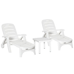 Outsunny 3pcs Garden Furniture Set Outdoor Furniture Set Dining Table, 2 Lounge Chairs and 1 Garden Side Table White