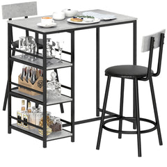 HOMCOM Three-Piece Kitchen Dining Set, with Shelves - Grey/Black