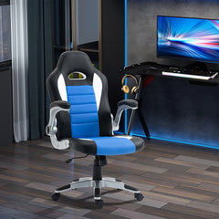 HOMCOM Computer Gaming Chair, Office Desk Swivel Chair, PU Leather Racing Chair with 90√Ç¬∞ Flip-up Armrest, Adjustable Height and Rolling Wheels, Blue