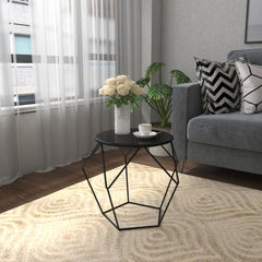 HOMCOM Round Side Table, Minimalist End Table with Steel Frame, Small Coffee Table for Living Room, Bedroom, Black