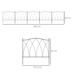 مجموعة من خمس ألواح سياج معدنية مزخرفة من Outsunny مقاس 61.5 سم - أسود