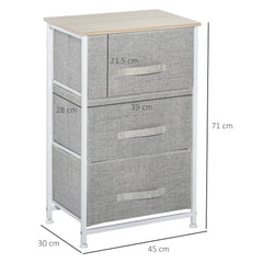 HOMCOM Vertical 3-Tier Linen Drawer Cabinet Organizer Storage Dresser Tower with Metal Frame Adjustable Feet for Living Room, Bathroom, Kitchen, White, Oak and Light Grey