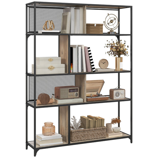 HOMCOM Four Split-Shelf Minimalistic Bookcase - Grey/Black