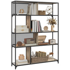 HOMCOM Four Split-Shelf Minimalistic Bookcase - Grey/Black