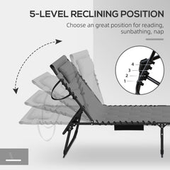 Outsunny Set of Two Sun Loungers, with Five-Position Reclining Backs - Grey