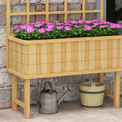 Outsunny 45 x 105cm Wooden Garden Planter, with Trellis - Natural