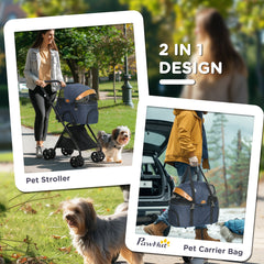 عربة أطفال PawHut Pet Stroller، حاملة كلاب 2 في 1 قابلة للطي مع 4 عجلات، مظلة قابلة للتعديل، مقود أمان، سلة تخزين للكلاب الصغيرة المصغرة، أزرق