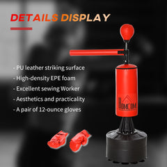 HOMCOM 155-205cm 3-IN-1 Freestanding Boxing Punch Bag Stand, Boxing Speed Trainer with Rotating Flexible Arm, Speed Ball, Fillable Base