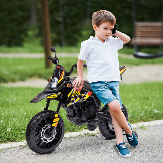 AIYAPLAY 12V Aprilia Licenced Kids Motorbike with Training Wheels, Spring Suspension, LED Light, USB, Music, Yellow