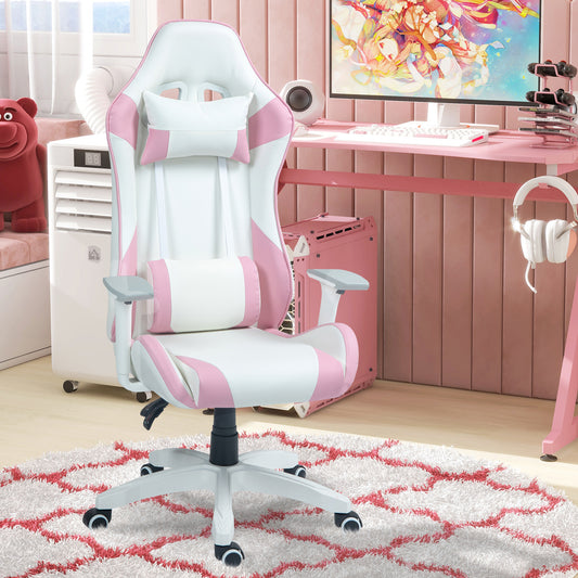 HOMCOM Faux Leather Colour Block Gaming Chair, with 135√Ç¬∞ Reclining Back - Pink/White