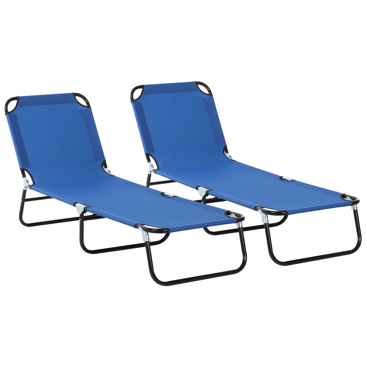 Outsunny 2 Piece Foldable Sun Loungers with 5-Position Adjustable Backrest, Outdoor Portable Recliner Chaise Lounge Chairs with Breathable Mesh Fabric, Blue