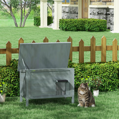 PawHut Feral Cat House, Wooden Insulated with Removable Floor, Water-Resistant Openable Roof - Charcoal Grey