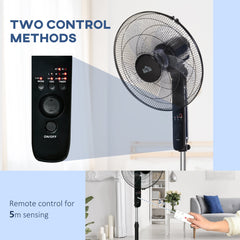 HOMCOM 18" Pedestal Fan, Oscillating Standing Fan with Remote Control, Floor Fan with Adjustable Height, 3 Speed, 7.5-Hour Timer, Black