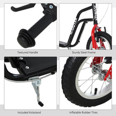 HOMCOM Stunt Scooter, Kids Scooter, 12'' Rubber Tyre Kick Scooter with Adjustable Handlebar, Dual Brakes, Black