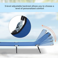 Outsunny Foldable Sun Lounger with 5-Position Adjustable Backrest, Outdoor Portable Recliner Chaise Lounge Chair with Breathable Mesh Fabric, Blue