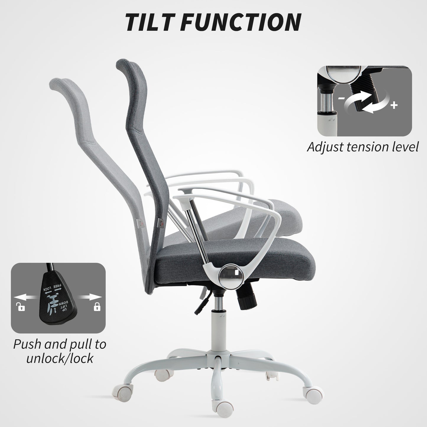 HOMCOM Fabric High Back Office Chair - Grey