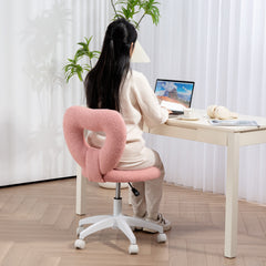 HOMCOM Armless Heart Computer Desk Chair, Teddy Fleece Swivel Office Chair, Makeup Vanity Chair with Height Adjustable, Wheels, for Home Study Bedroom, Pink