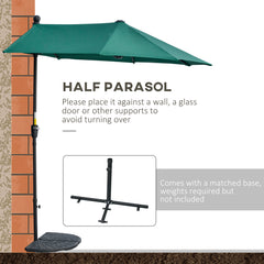 Outsunny 2m Half Parasol Market Umbrella Garden Balcony Parasol with Crank Handle, Base, Double-Sided Canopy, Dark Green