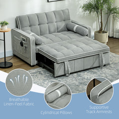 HOMCOM Two-Seater Linen-Look Sofa Bed - Light Grey