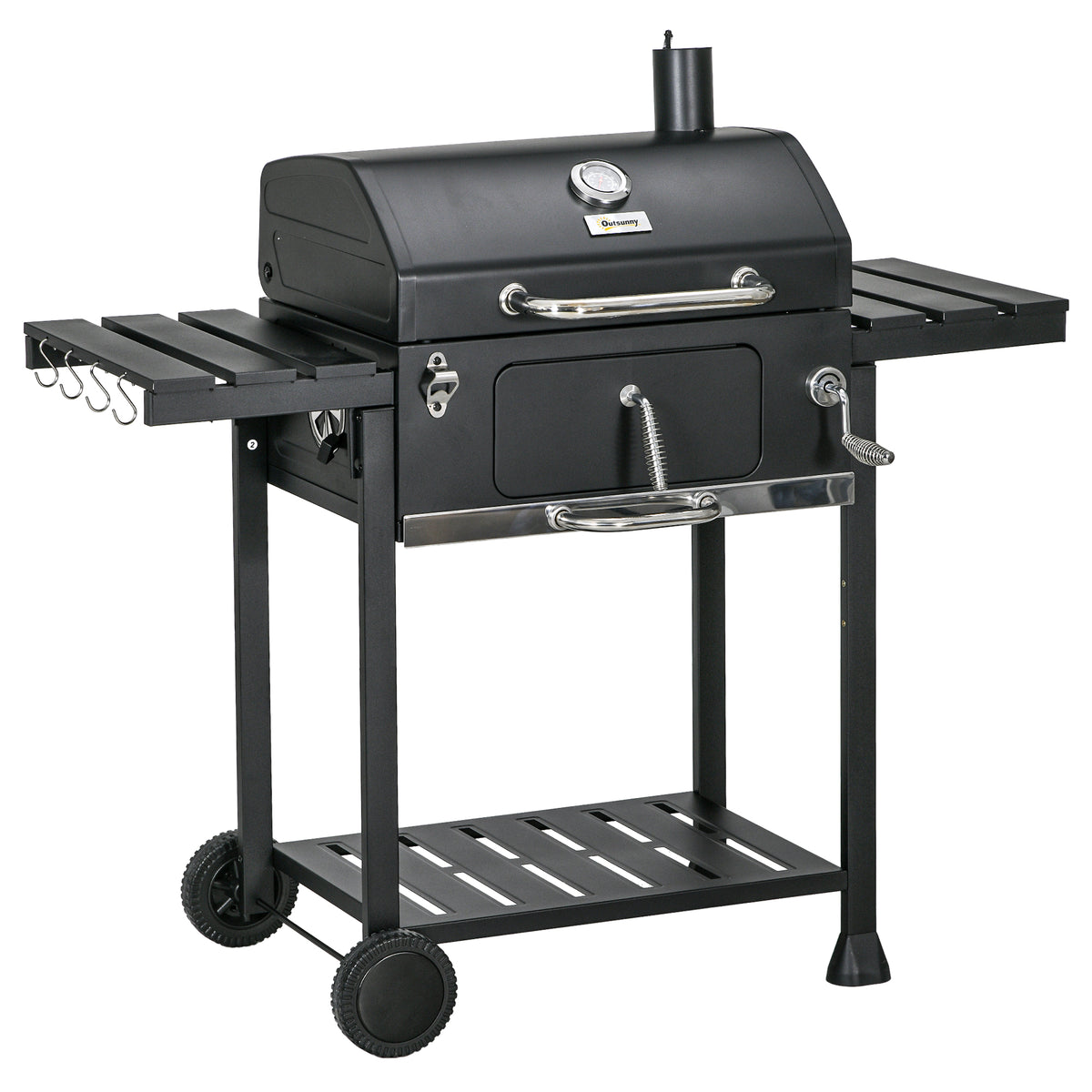 Outsunny Adjustable Charcoal Pan BBQ, with Thermometer and Warming Rack