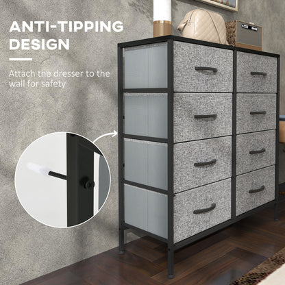 HOMCOM Fabric Chest of Drawers, Storage Drawers, Industrial Bedroom Dresser with 8 Fabric Drawers, Steel Frame and Wooden Top for Nursery, Living Room, Hallway, Black