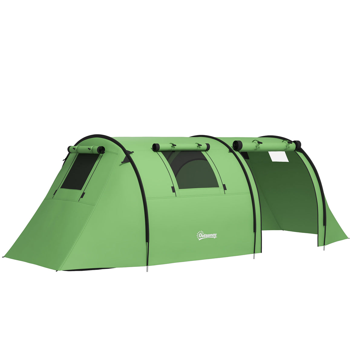 Outsunny Four Man Duo Room Tunnel Tent, with Accessories - Green