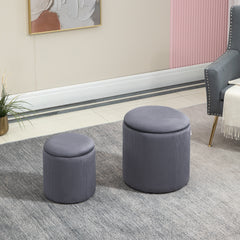 HOMCOM Modern Storage Ottoman مع غطاء قابل للإزالة، كرسي تخزين من القماش، كرسي قدم، طاولة جانبية لطاولة الزينة، مجموعة من قطعتين، رمادي