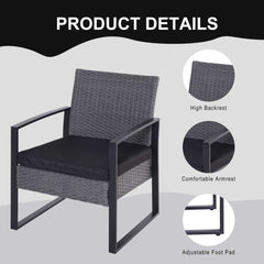 Outsunny 2 Seater Rattan Patio Set W/ Cushions-Grey/Black