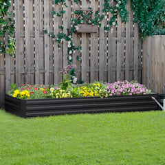 Outsunny Metal Raised Garden Bed Planter Box Outdoor Planters for Growing Flowers, Herbs, Grey, 241x90.5x30cm