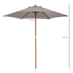 Outsunny 2.5m Wood Garden Parasol Sun Shade Patio Outdoor Wooden Umbrella Canopy Grey