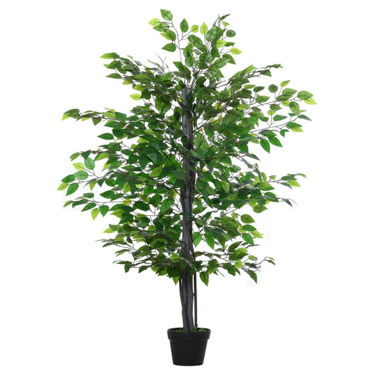 Outsunny 145cm Artificial Banyan Plant Faux Decorative Tree w/ Cement Pot Vibrant Greenery Shrubbery Indoor Outdoor Accessory