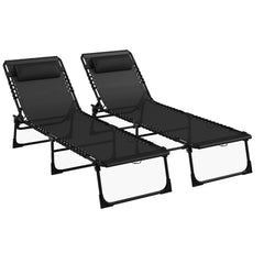 Outsunny Set of Two Folding Sun Loungers, with Four-Position Backs - Black