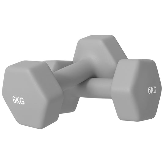 SPORTNOW 2 x 6kg Hexagonal Dumbbells Weights Set with Non-Slip Grip for Home Gym Workout, Grey