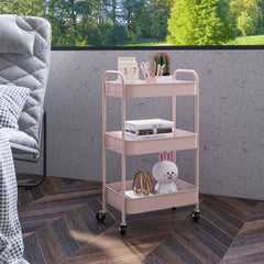 HOMCOM Three-Tier Steel Storage Trolley - Pink